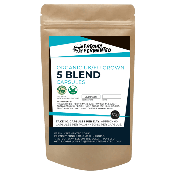 Organic 5 Blend Mushroom Mix Capsules | Grown in the UK/EU